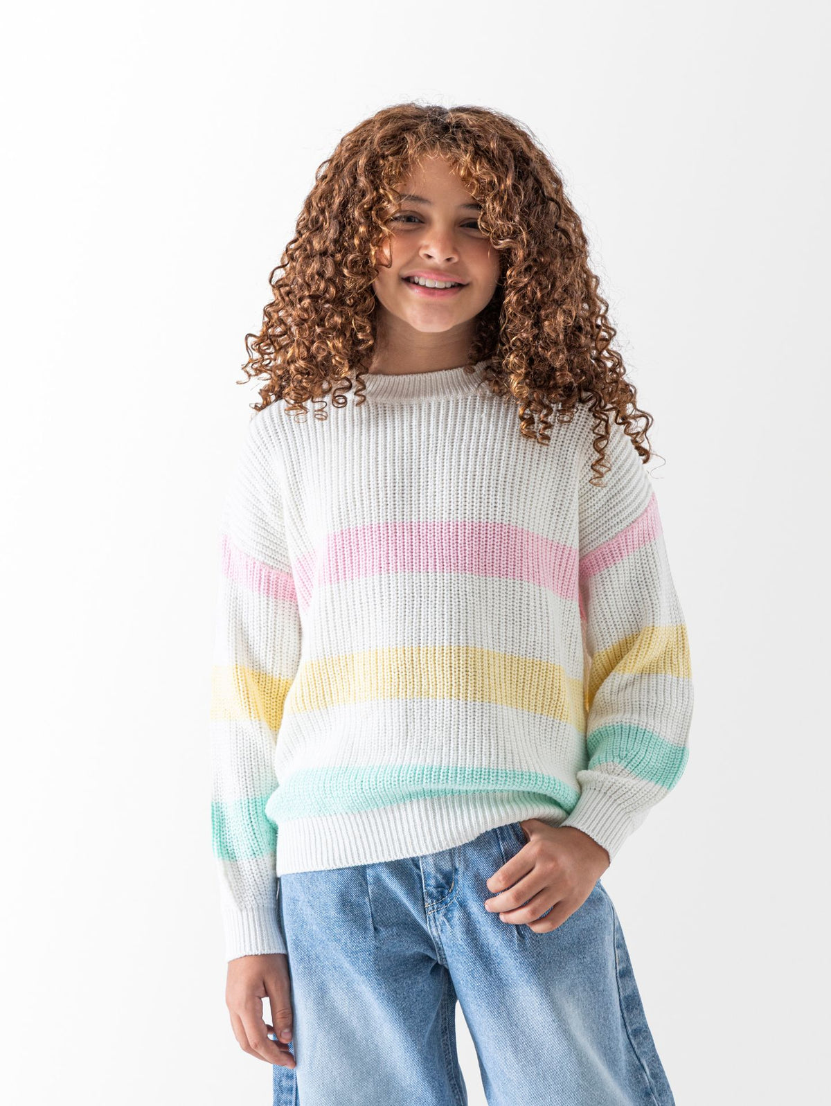 Ninos Kids storeGirls' White Striped PulloverPulloversNINOS