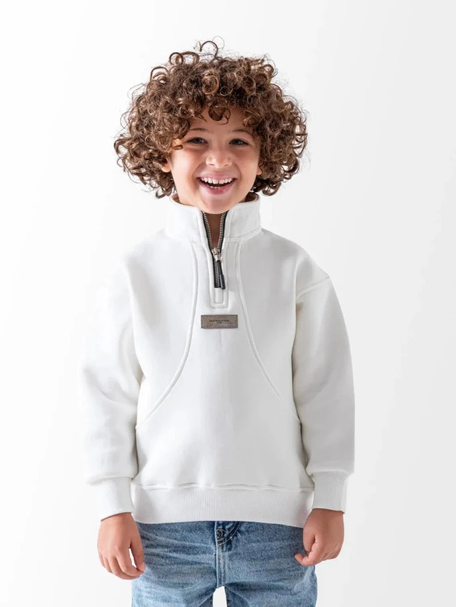 Ninos Kids storeBoys' White Half Zipper SweatshirtSweatshirtsNINOS