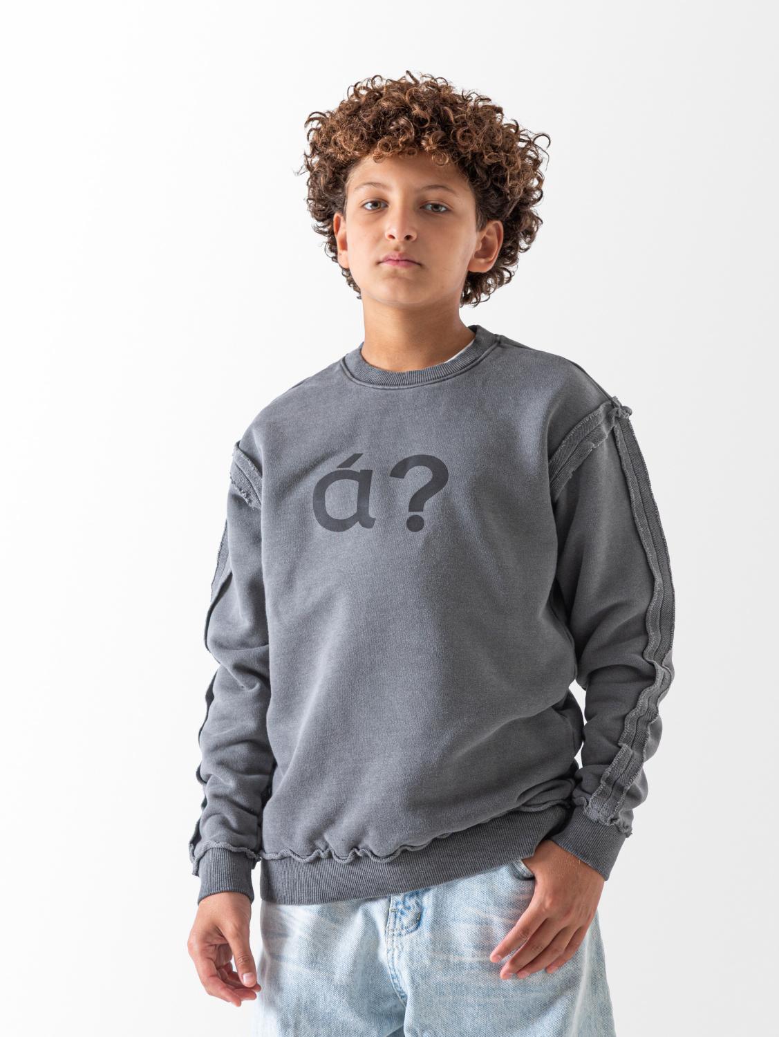 Boys' Dark Grey Acid Wash Graphic Sweatshirt