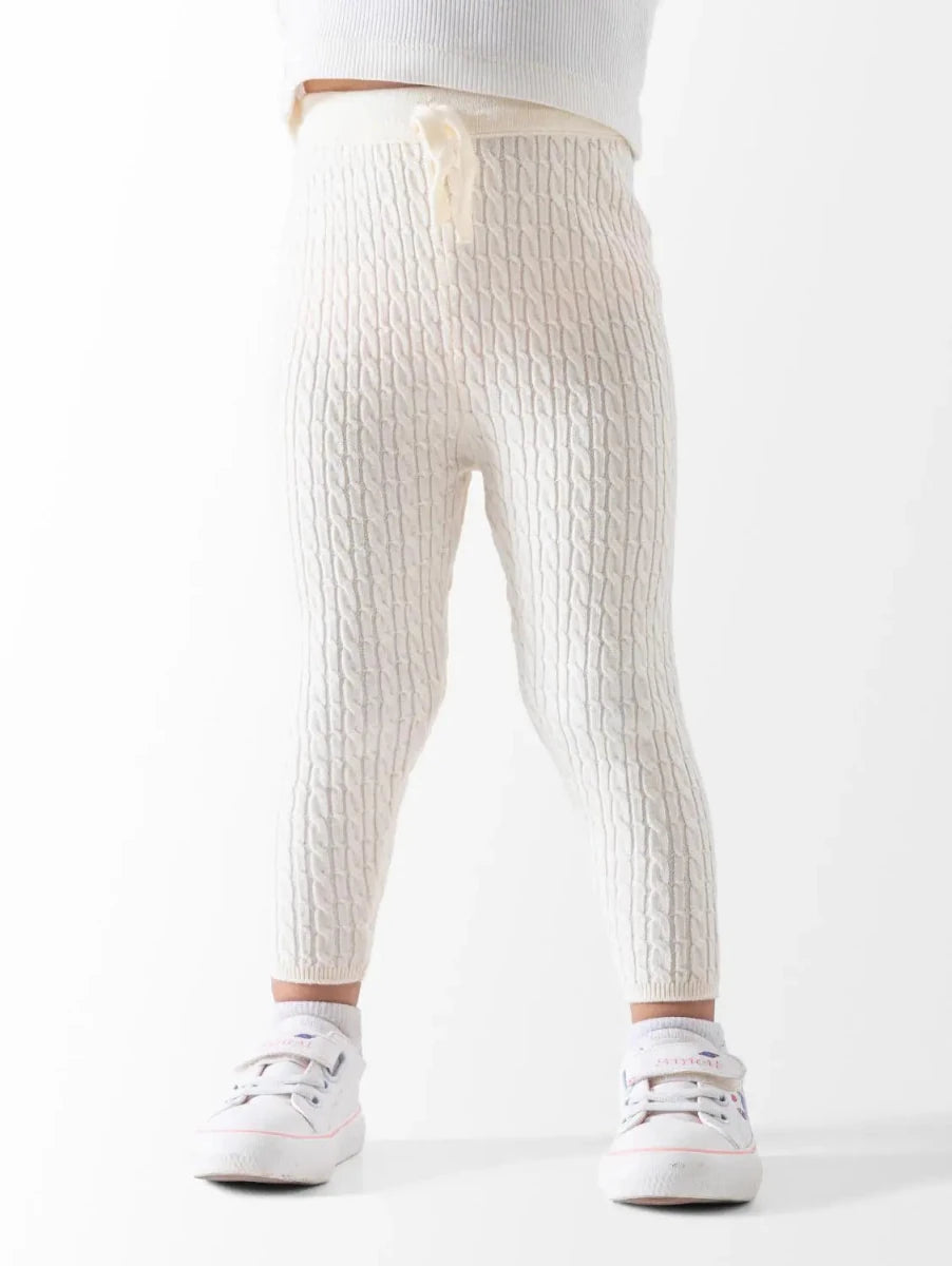 Ninos Kids storeGirls' Off-White Braided Knit LeggingsLeggingsNINOS