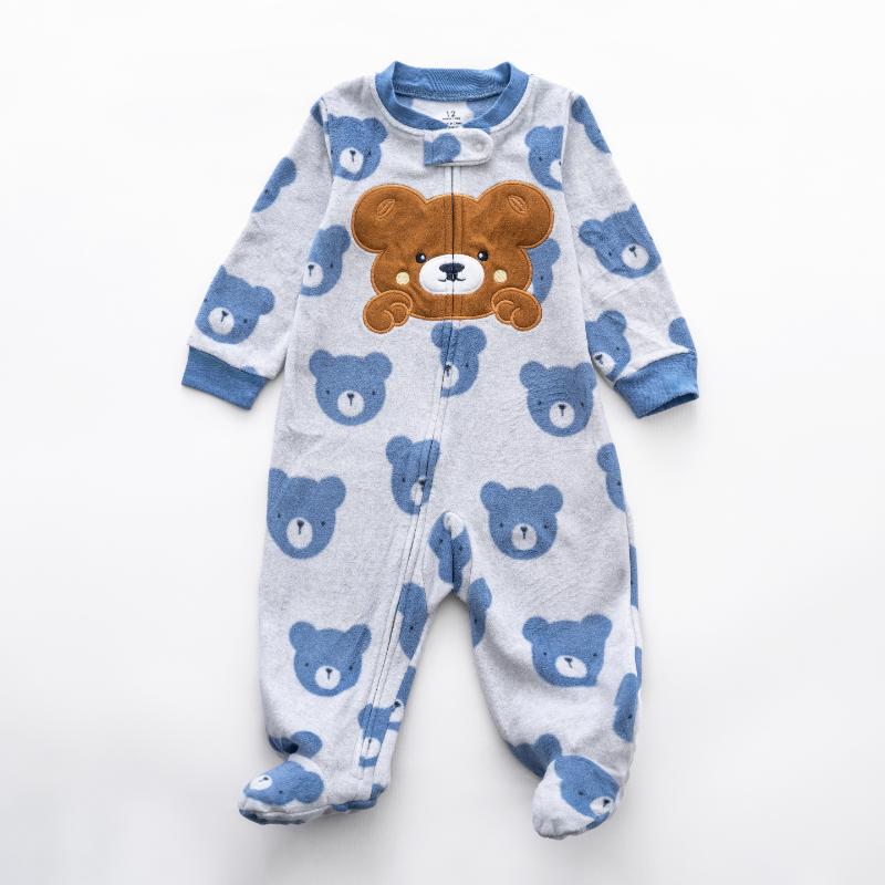 Ninos Kids storeBoys' Light Grey Bear Fleece Sleepsuit RomperRompers & SleepsuitsGeneric