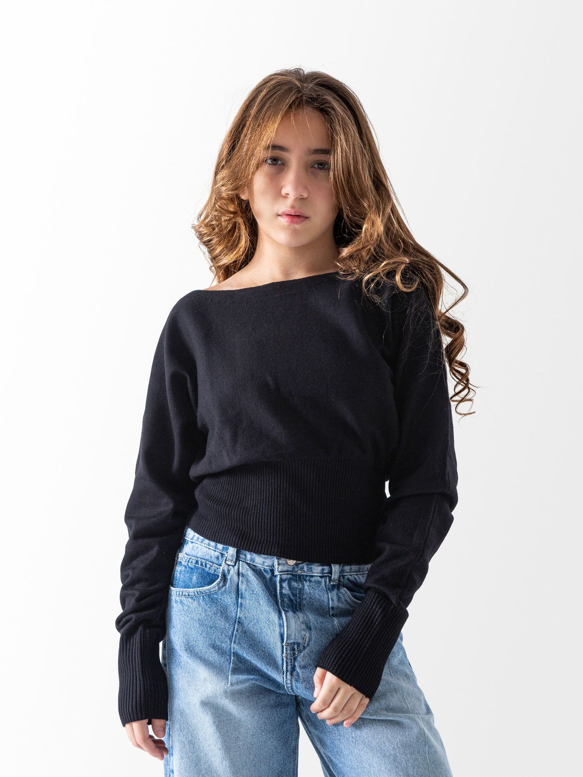 Ninos Kids storeGirls' Black Wide Neck PulloverPulloversNINOS