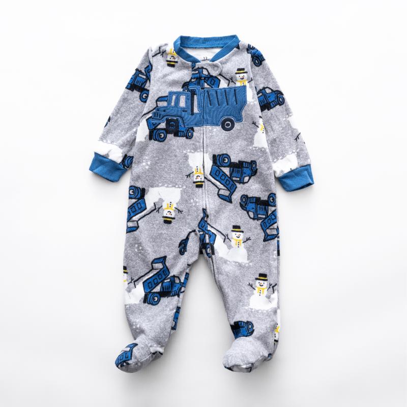 Ninos Kids storeBoys' Light Grey Trucks Fleece Sleepsuit RomperRompers & SleepsuitsGeneric