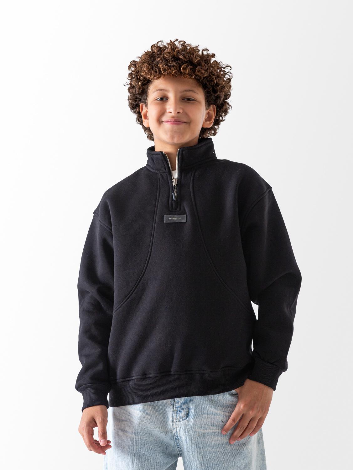 Boys' Black Half Zipper Sweatshirt