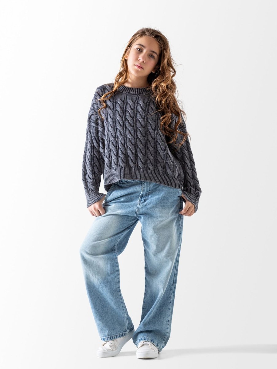 Ninos Kids storeGirls' Black Chunky Cable Knit PulloverPulloversMIX