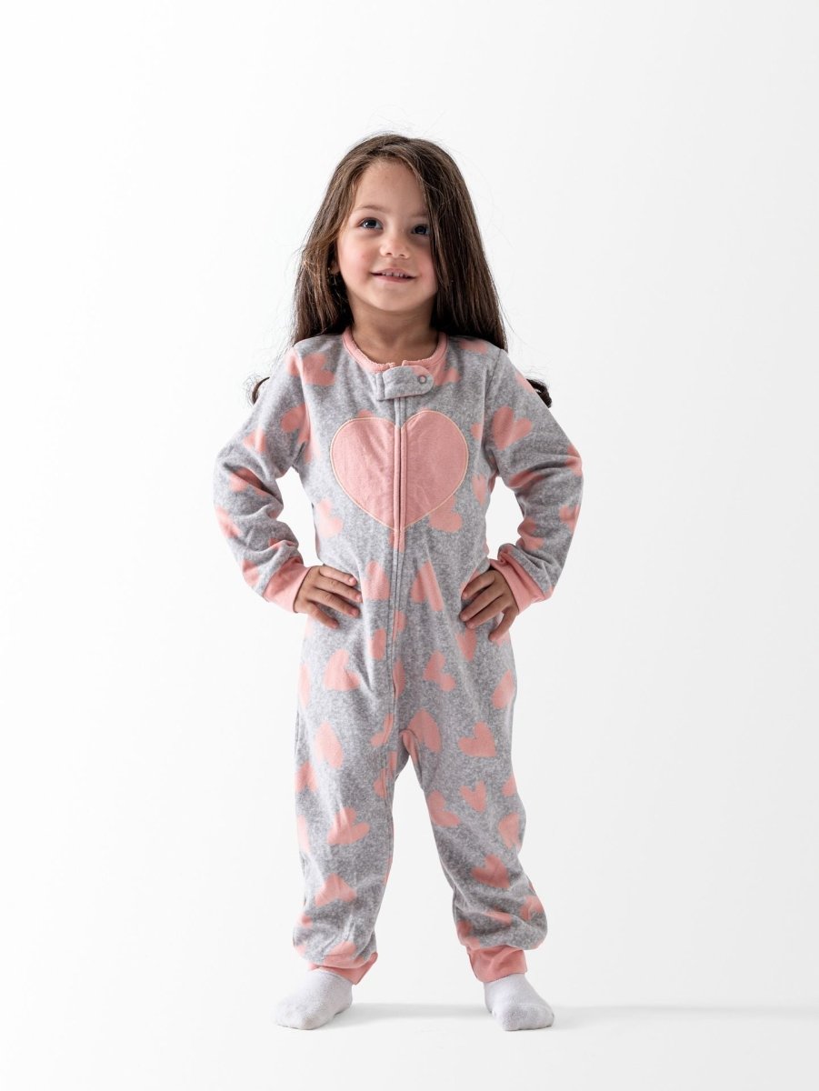 Ninos Kids storeGirls' Grey Hearts Fleece Sleepsuit RomperRompers & SleepsuitsGeneric