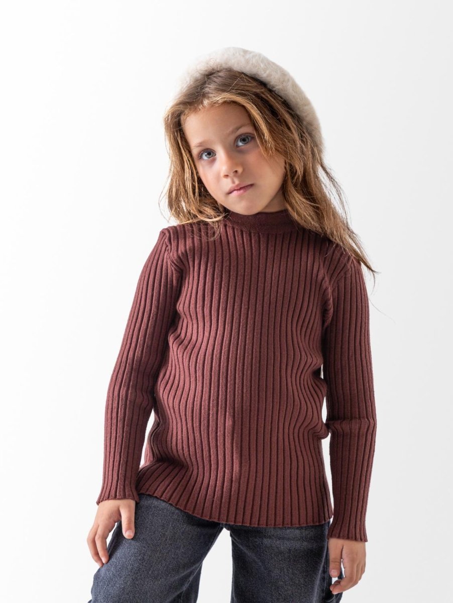 Ninos Kids storeGirls' Brown Half Collar Knit PulloverPulloversNINOS