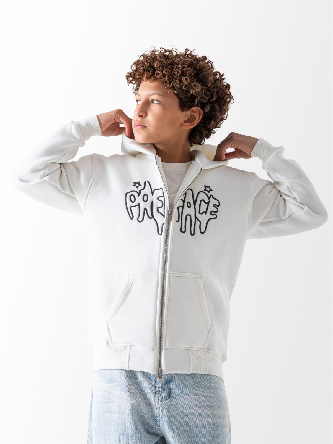 Boys' White Zipper Hoodie