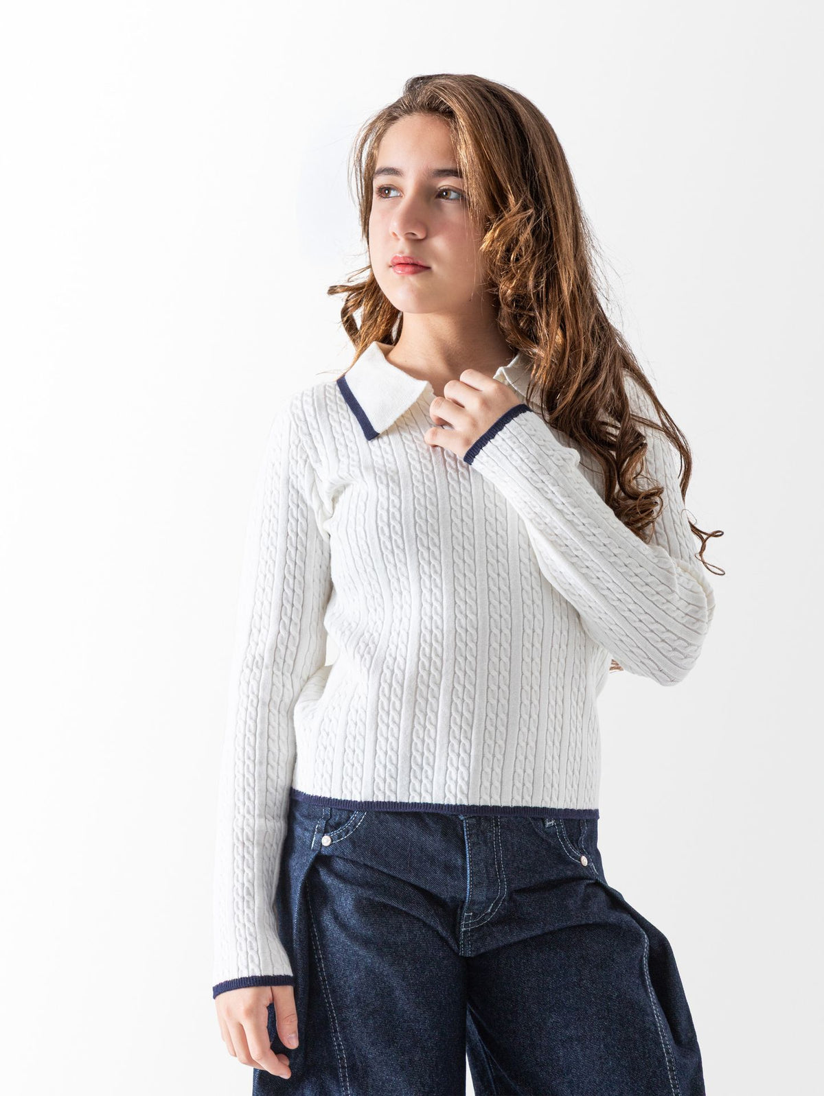 Ninos Kids storeGirls' White Cable Knitted PulloverPulloversNINOS