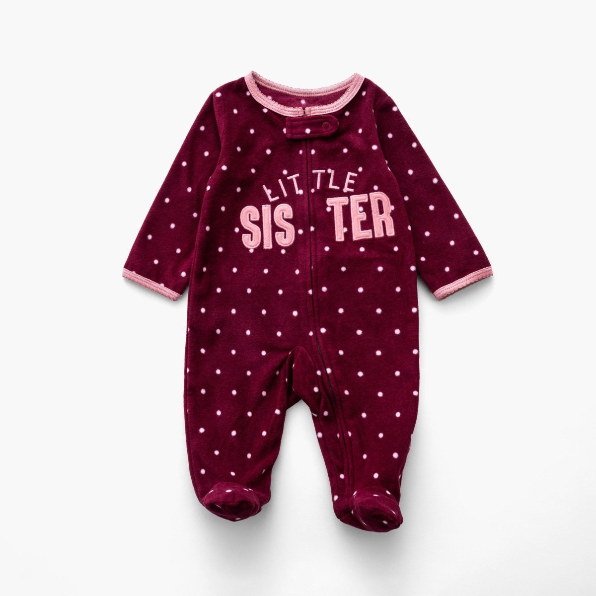 Ninos Kids storeGirls' Burgundy Little Sister Fleece Sleepsuit RomperRompers & SleepsuitsGeneric
