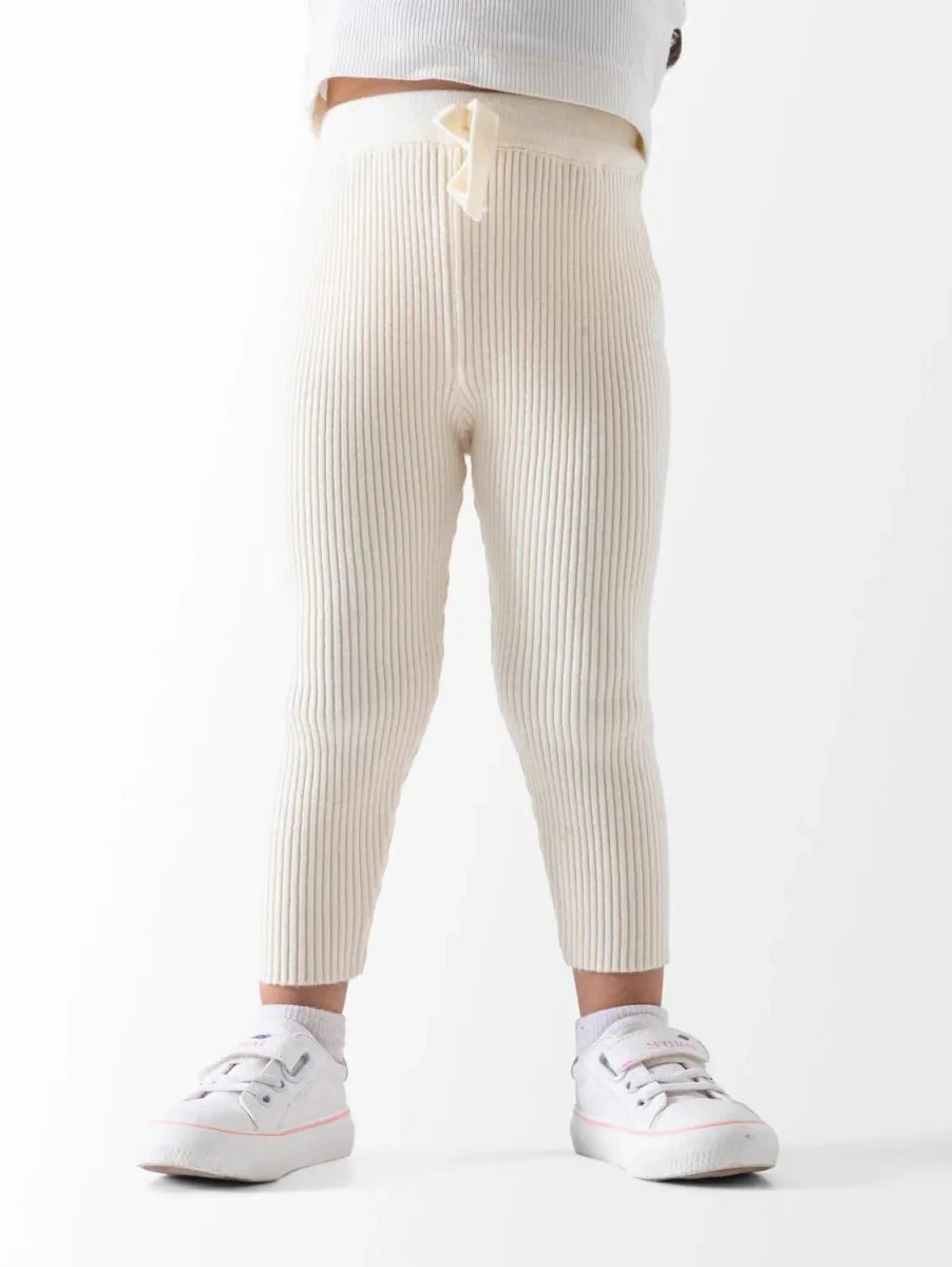Ninos Kids storeGirls' Off-White Ribbed Knit LeggingsLeggingsNINOS