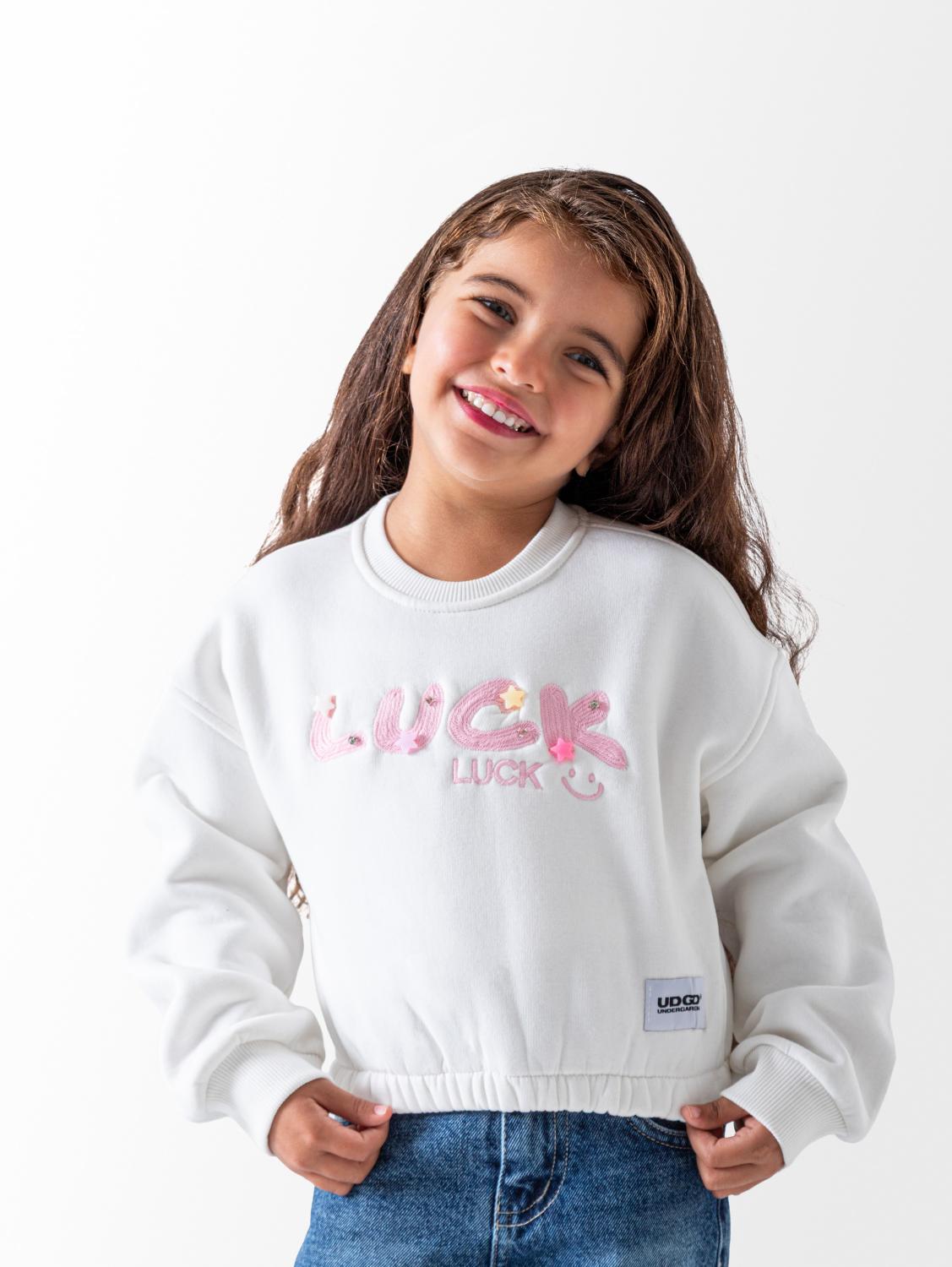 Girls' White Luck Sweatshirt