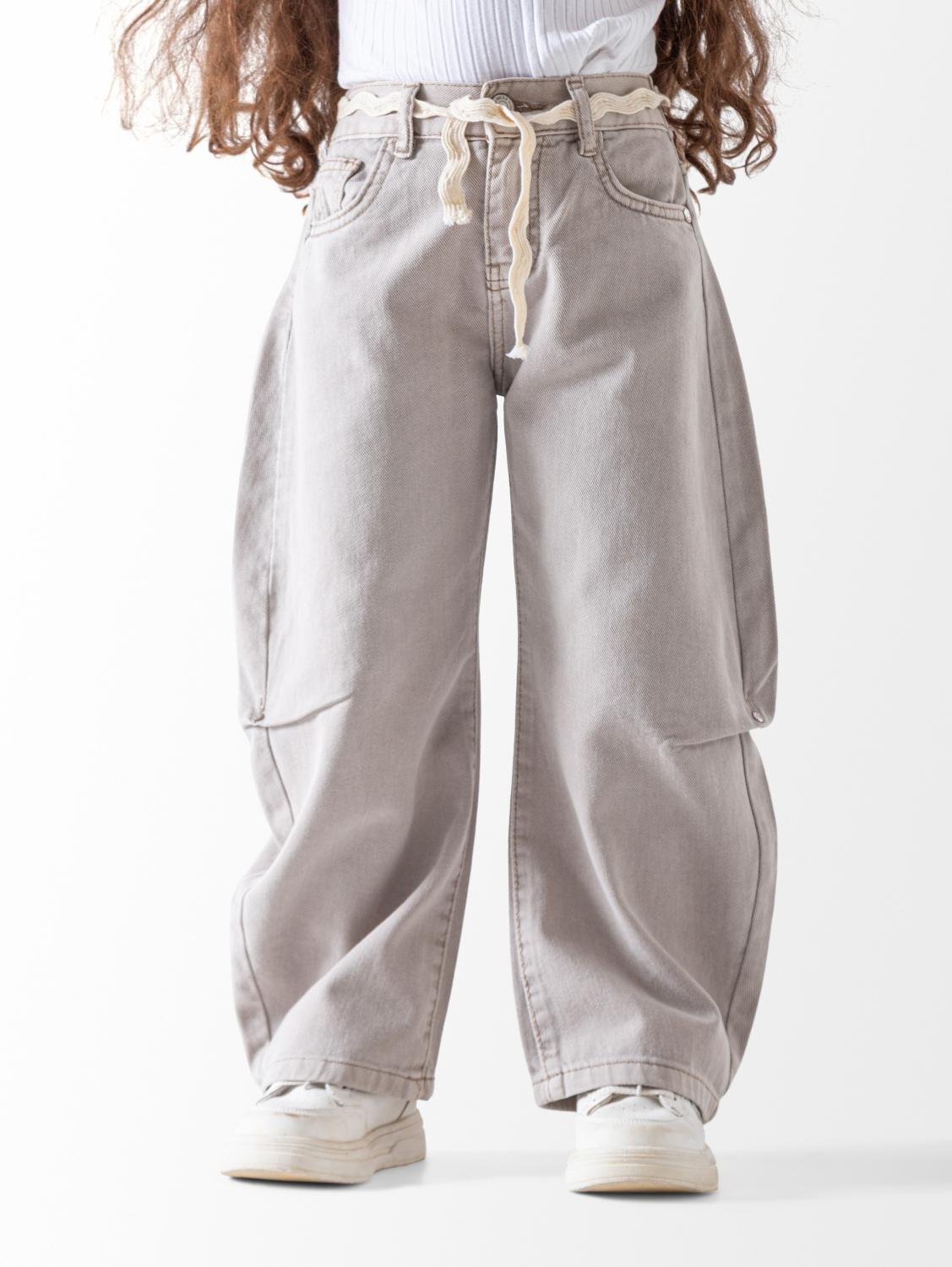 Girls' Beige Ballon Gabardine Pants