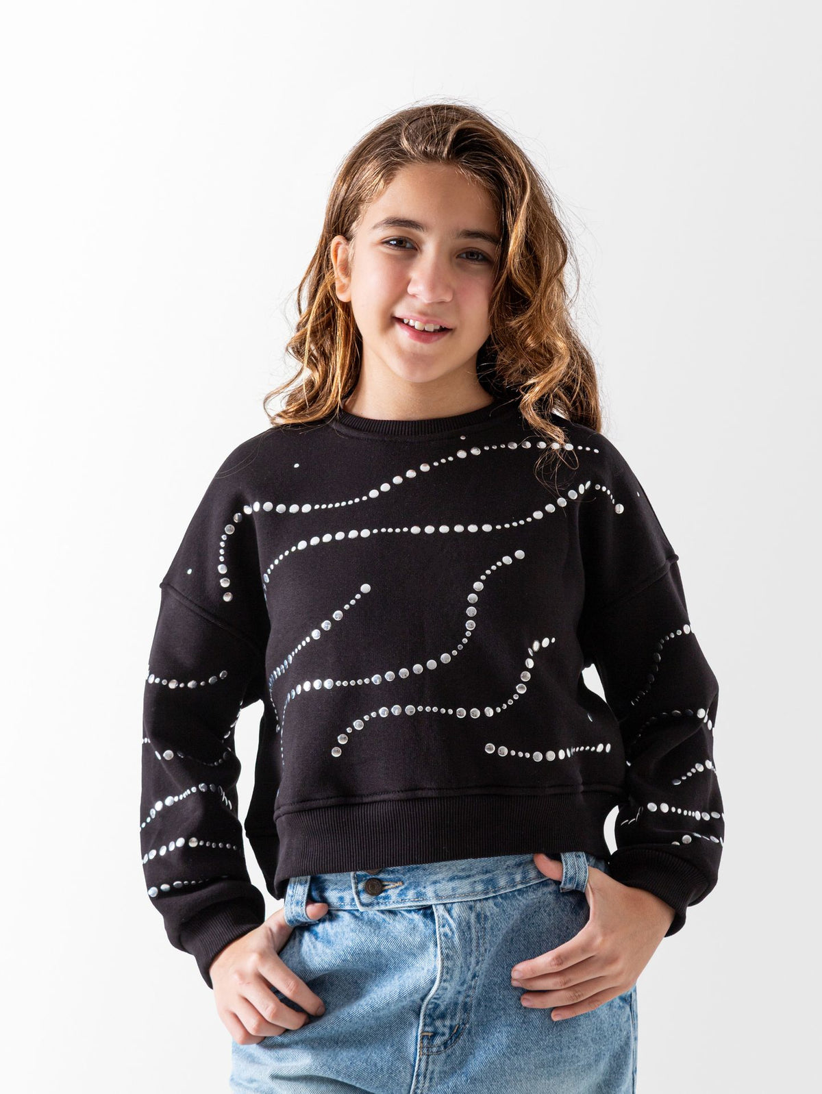 Girls' Black Strass Sweatshirt