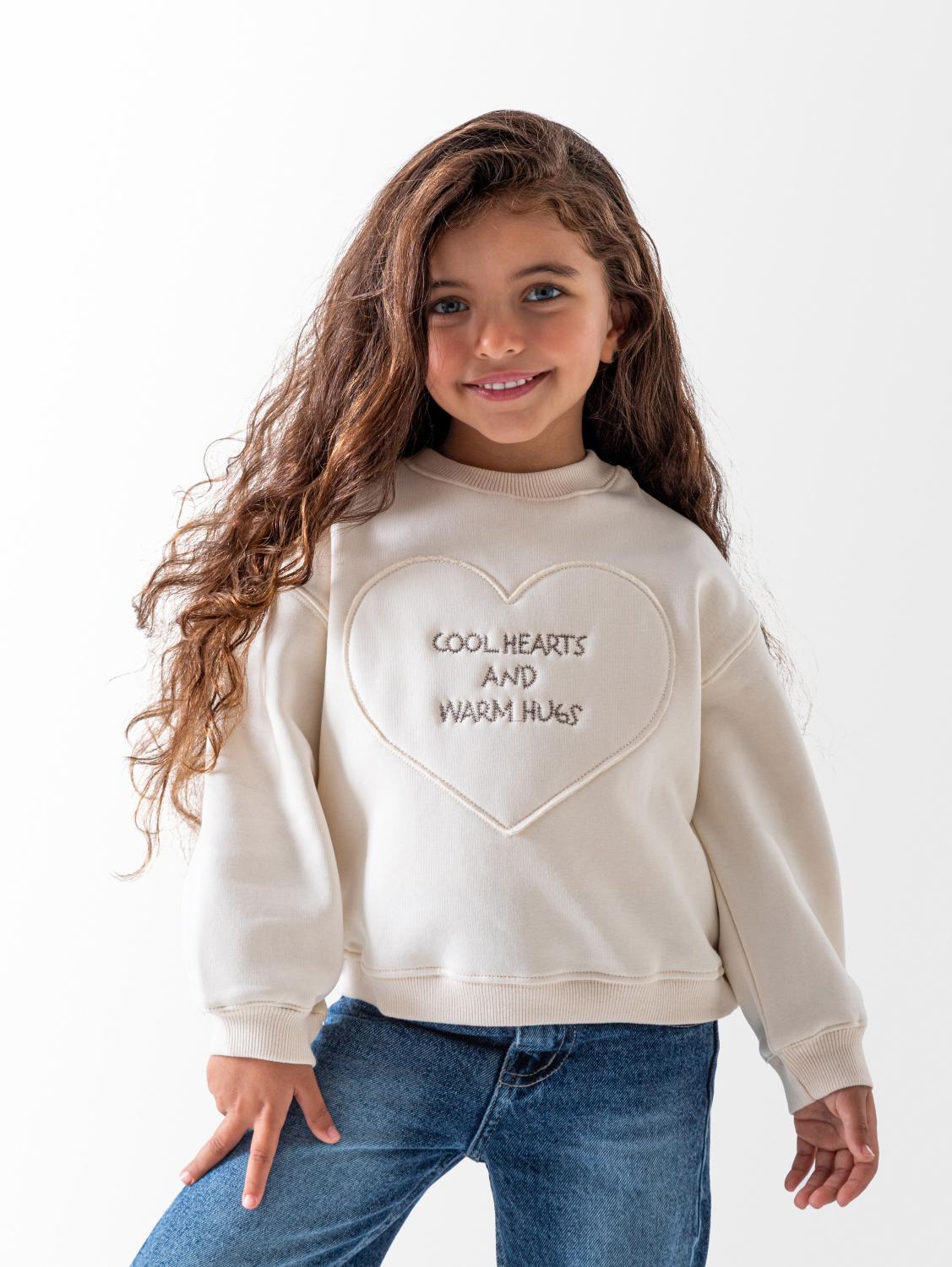 Girls' Beige Cool Hearts Sweatshirt
