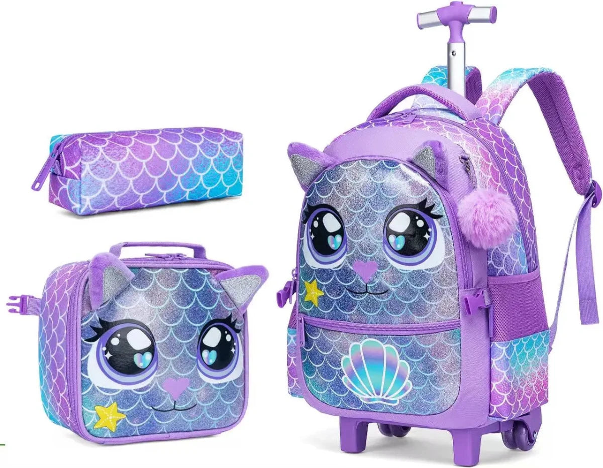 Ninos Kids storeCat 3PCS Trolley BackpackBag set طقم شنط مدرسةJasmin