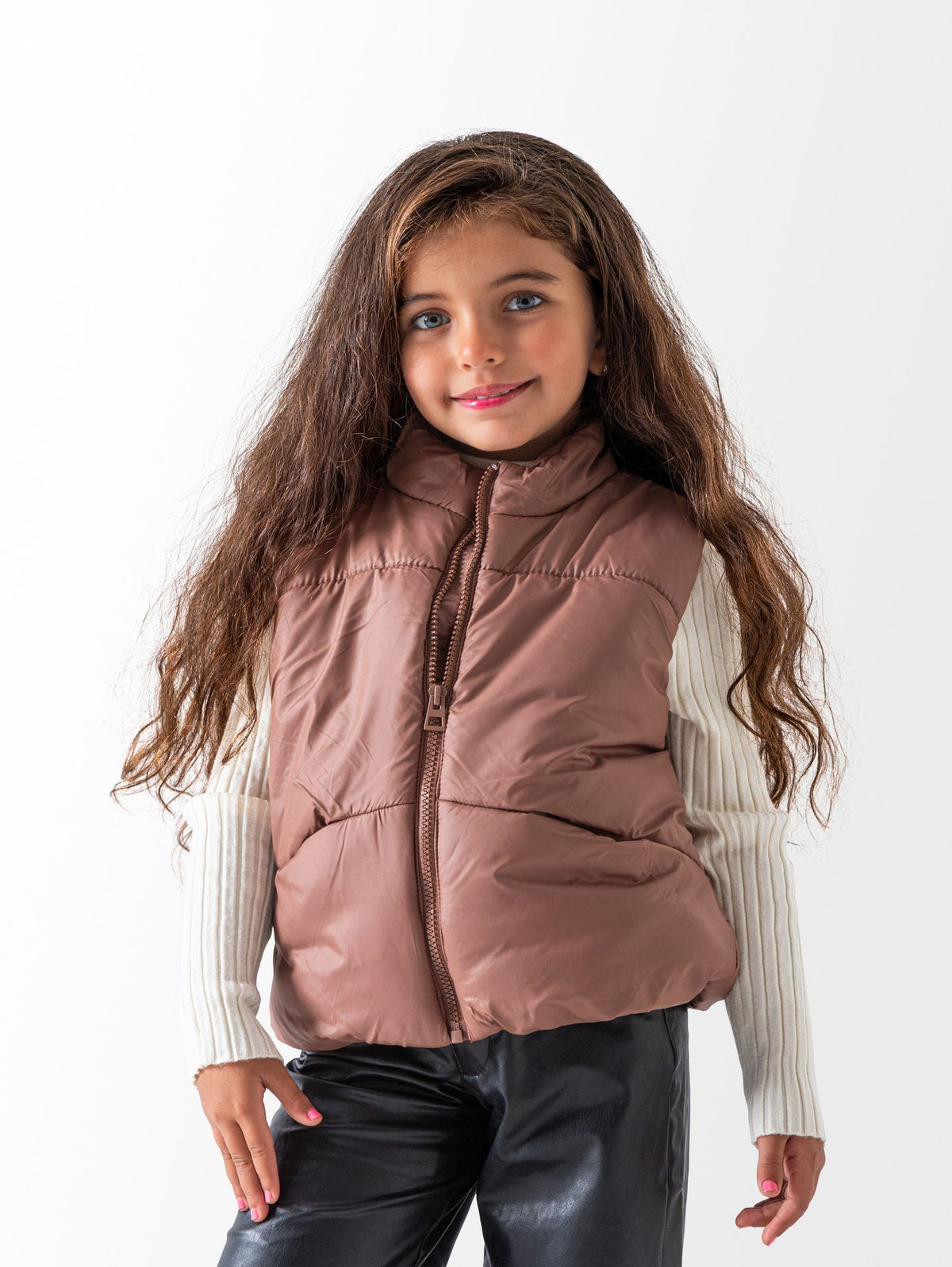 Girls' Brown Puffer Vest Jacket