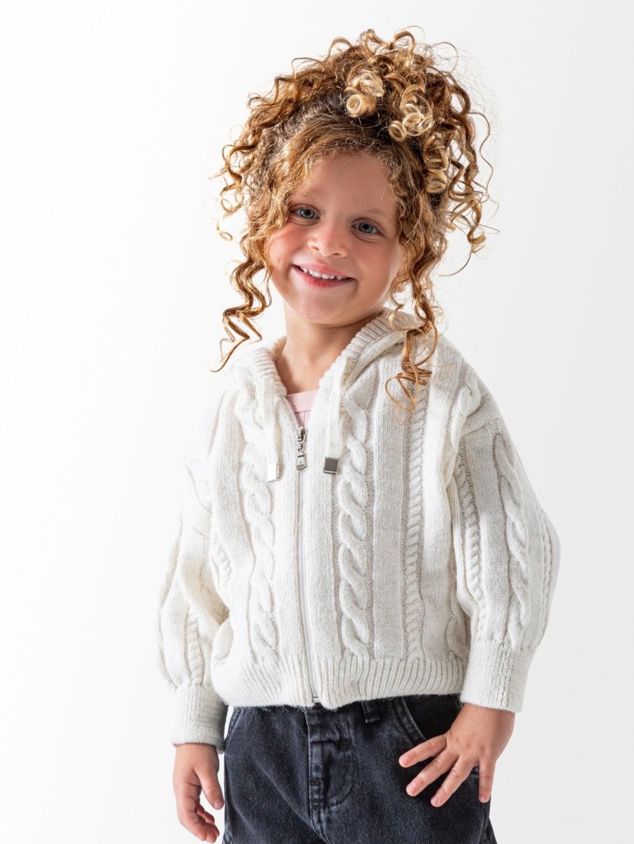 Ninos Kids storeGirls' Off-White Zip Up Hoodie SweaterPulloversNovello