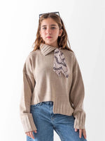 Ninos Kids storeGirls' Beige Ribbed Knit PulloverPulloversMIX
