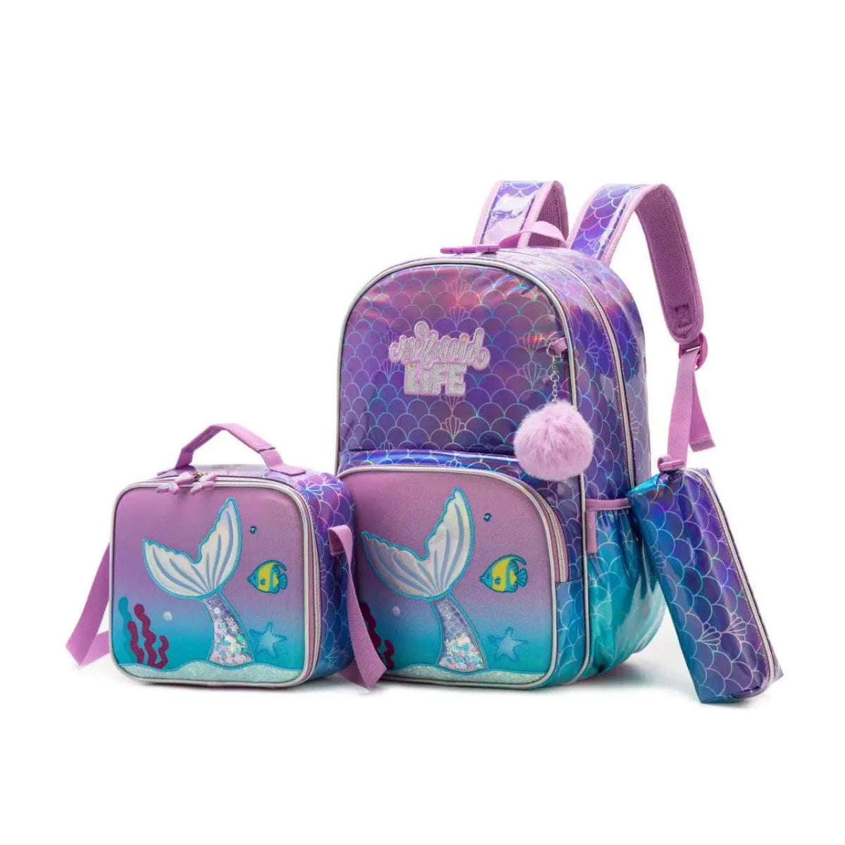 Ninos Kids storeMeramid Life 3PCS BackpackBag set طقم شنط مدرسةJasmin
