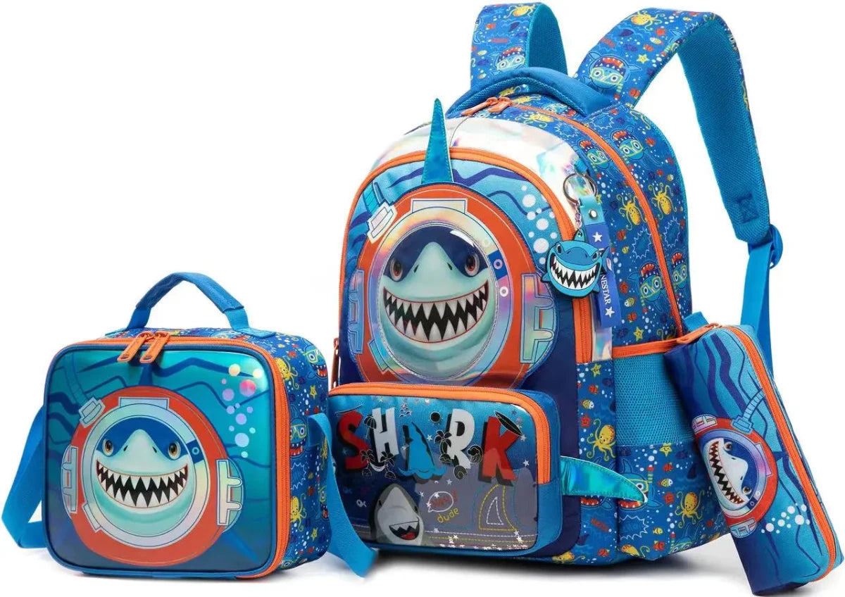 Ninos Kids storeShark 3PCS BackpackBag set طقم شنط مدرسةJasmin