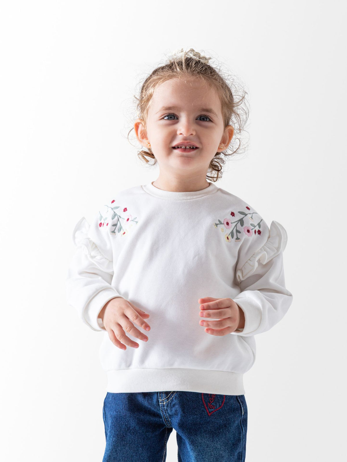 Baby Girls' Off-White Flower Sweatshirt