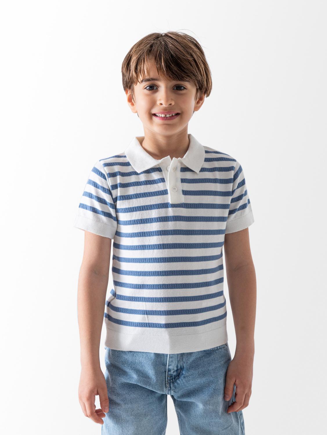 Striped Knit  Polo Shirt