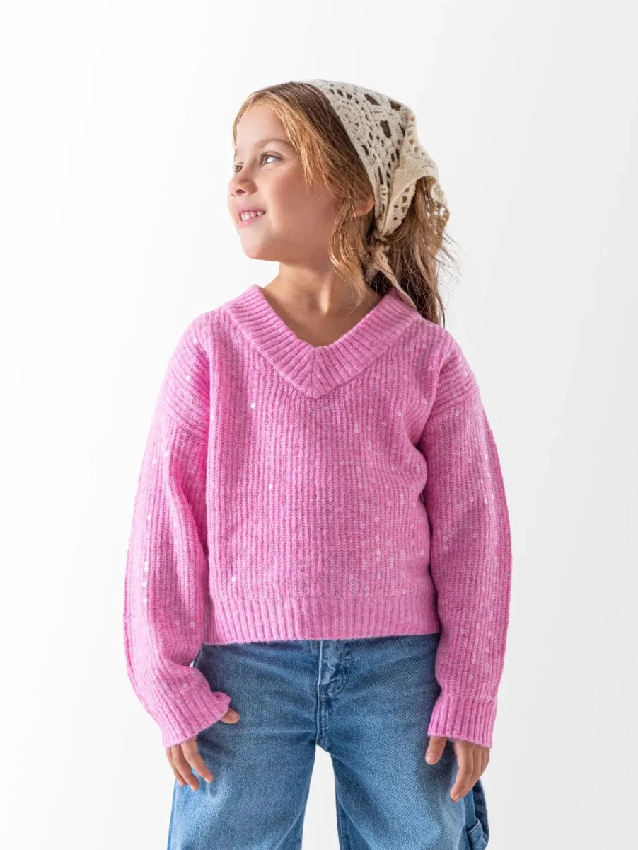 Ninos Kids storeGirls' Fuchsia V Neck PulloverPulloversNINOS
