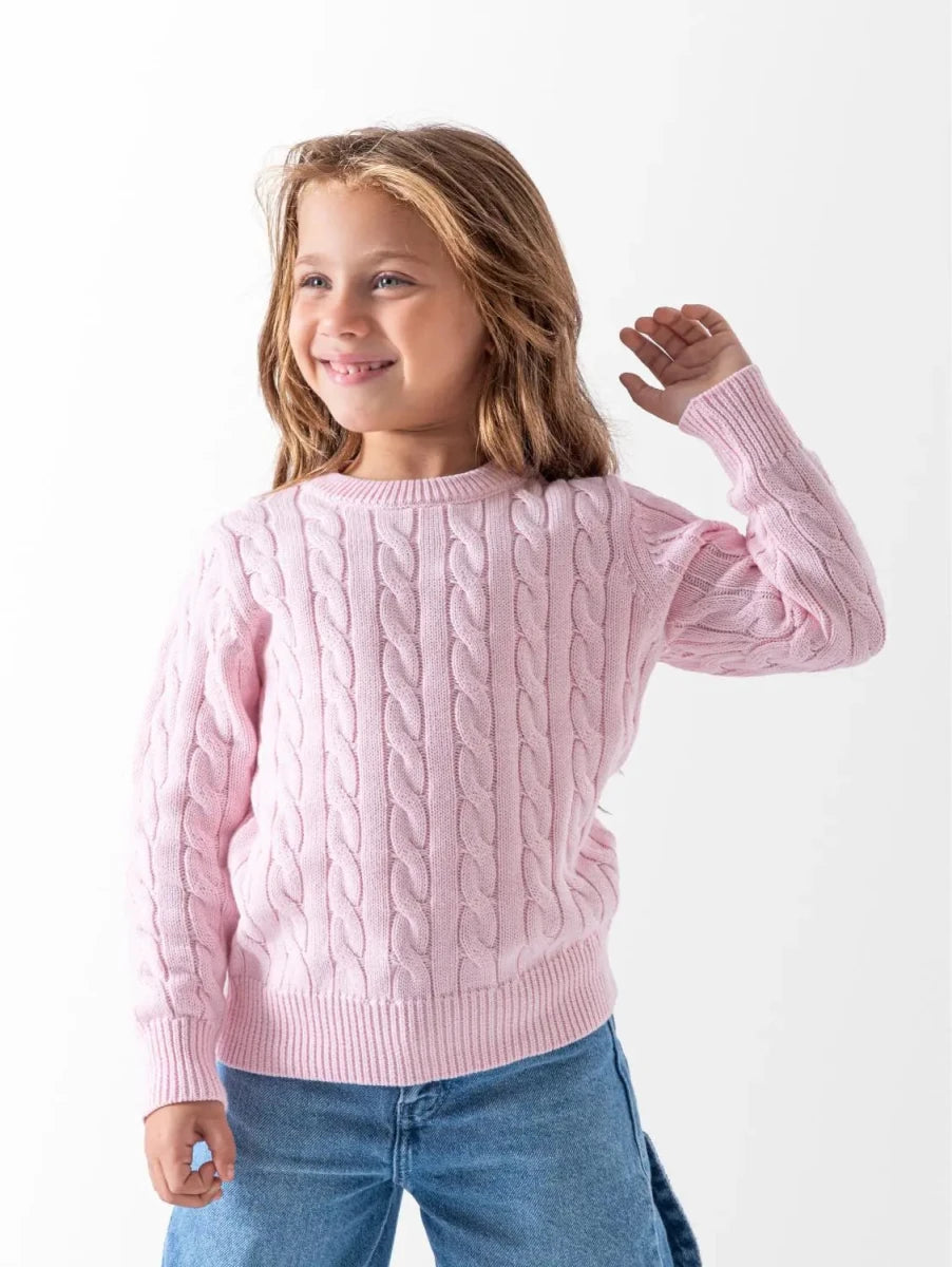 Ninos Kids storeGirls' Pink Cable Knit PulloverPulloversNINOS