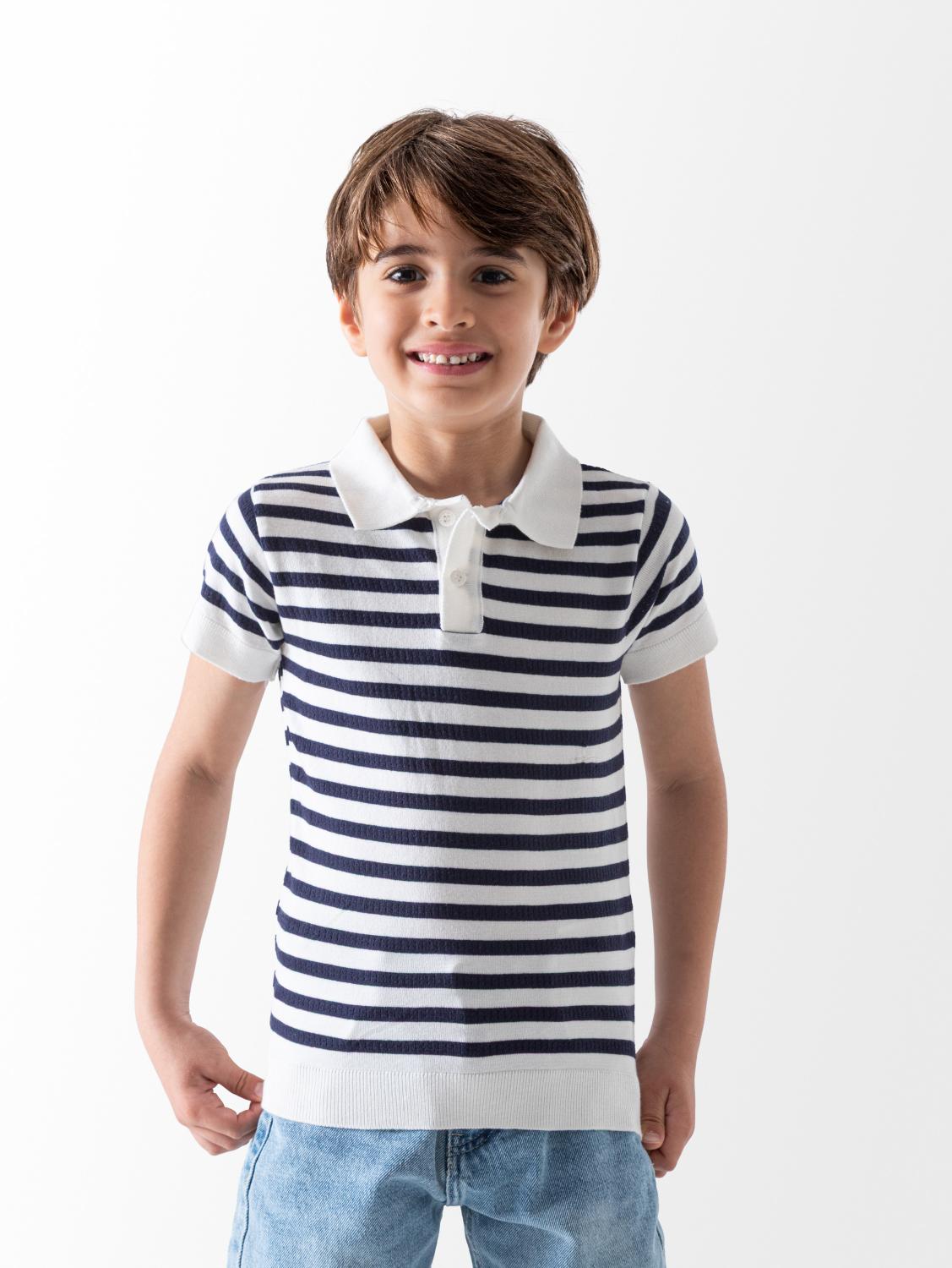 Striped Knit  Polo Shirt