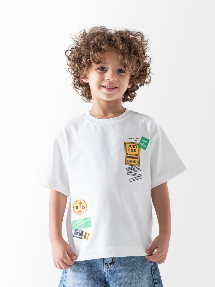 Ninos Kids storeBoys' White Fashion Band T-ShirtT-ShirtsNINOS
