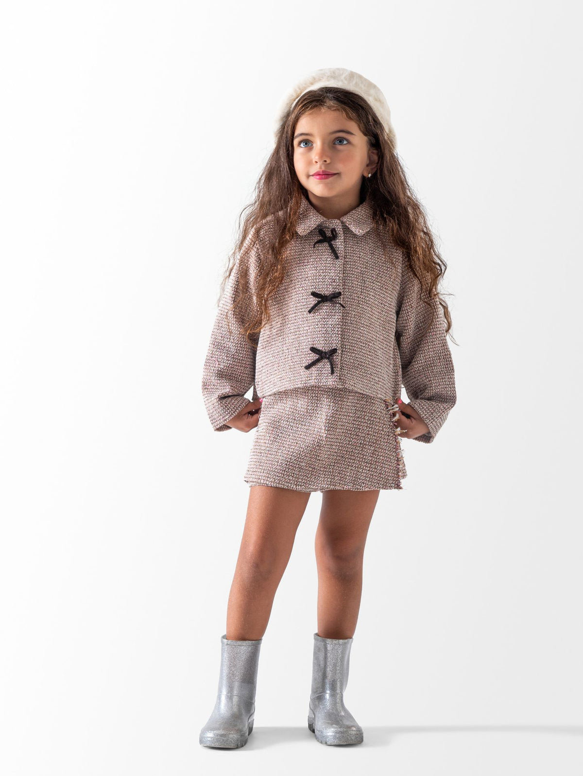 Ninos Kids storeGirls' Mix Color Tweed Bow & Pleated Occasion SetGoing-Out SetsNINOS