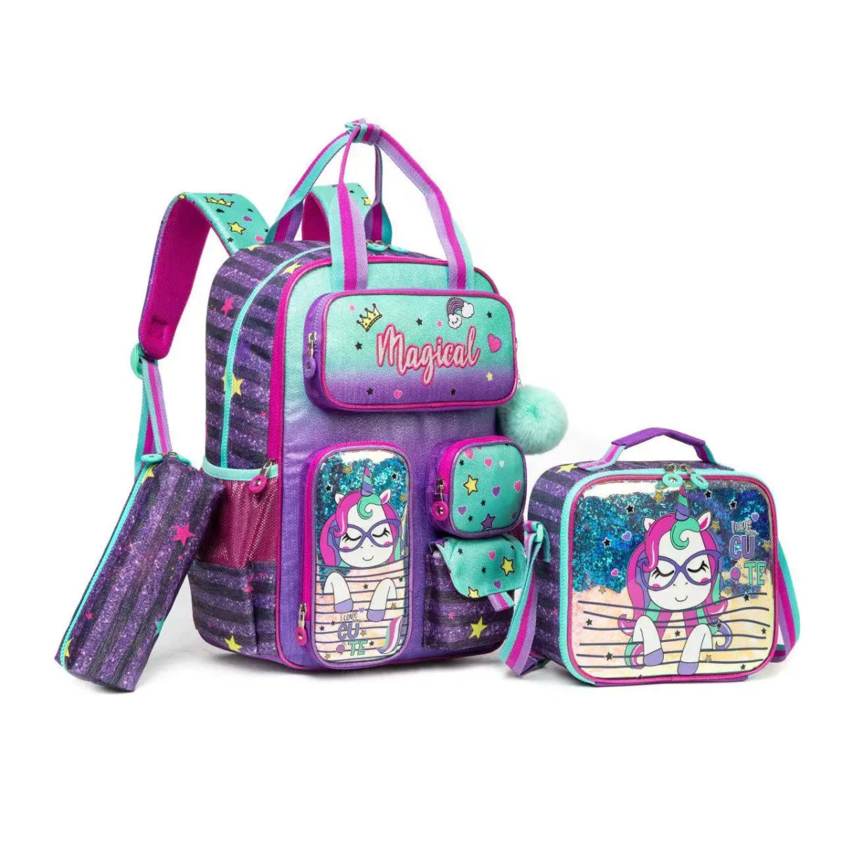 Ninos Kids storeMagical 3PCS BackpackBag set طقم شنط مدرسةJasmin