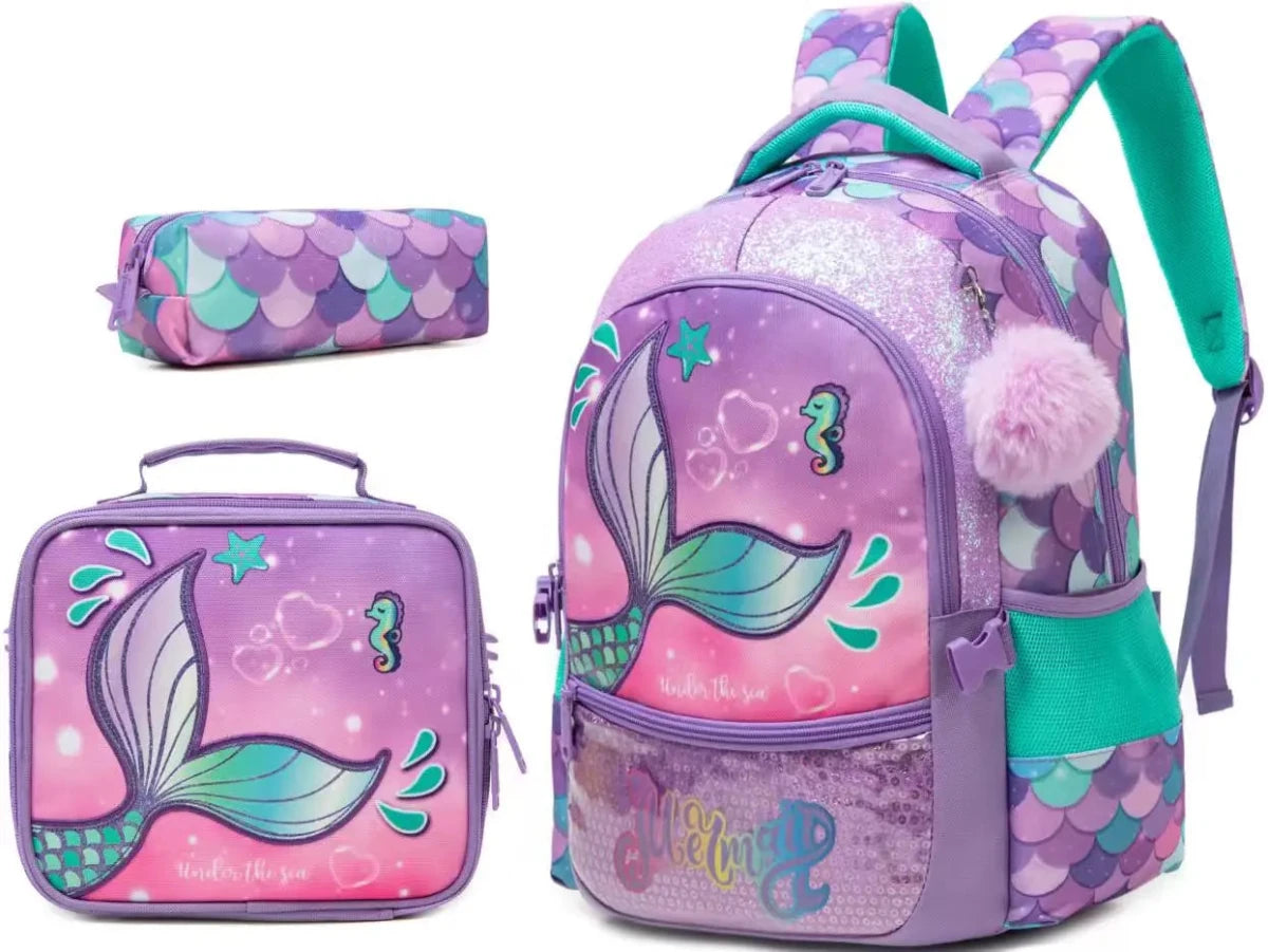 Ninos Kids storeMeramid 3PCS BackpackBag set طقم شنط مدرسةJasmin