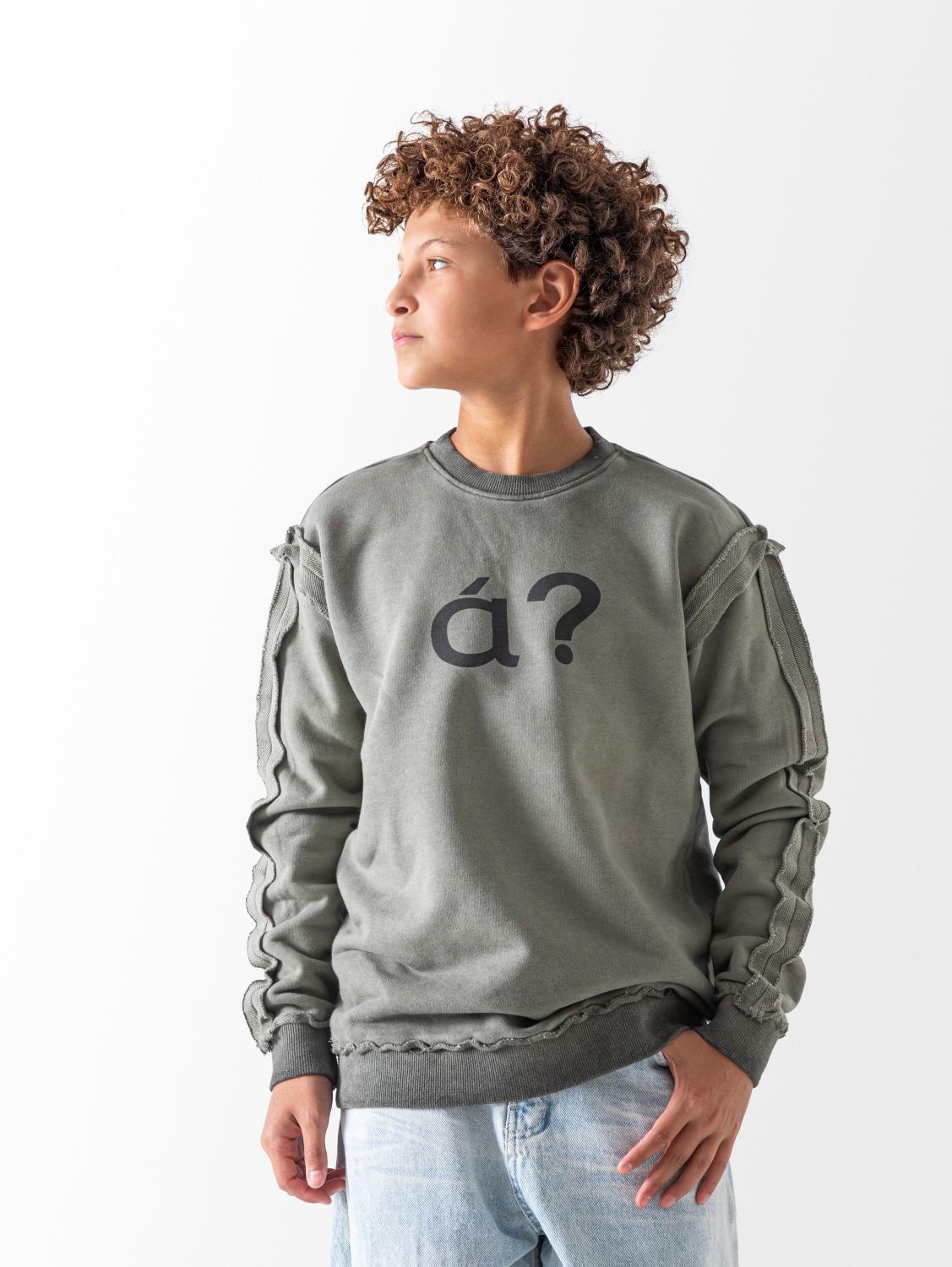 Boys' Olive Acid Wash Graphic Sweatshirt