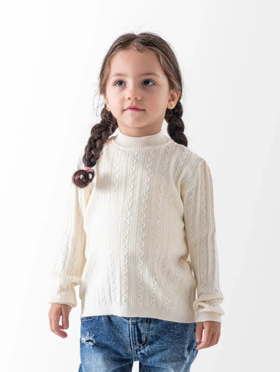 Ninos Kids storeBaby Girls' Off-White High Neck Knit PulloverPulloversNINOS