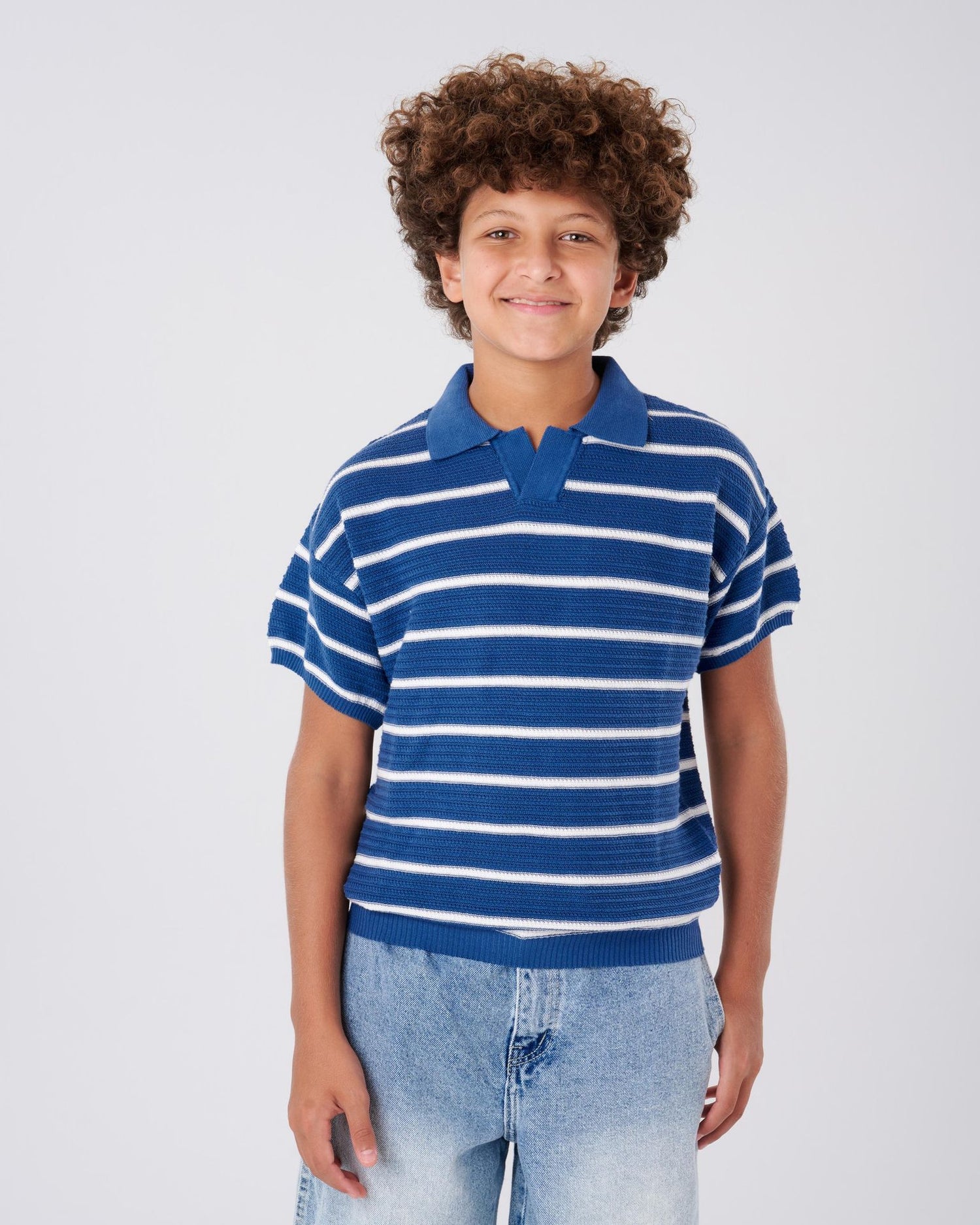 Boys' Indigo Striped Knitted Polo Shirt