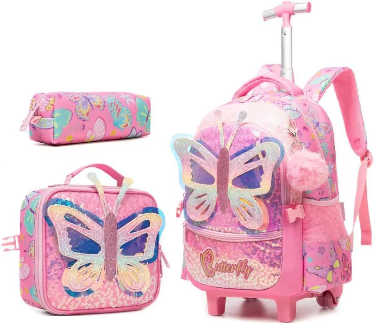 Ninos Kids storeButterfly 3PCS Trolley BackpackBag set طقم شنط مدرسةJasmin