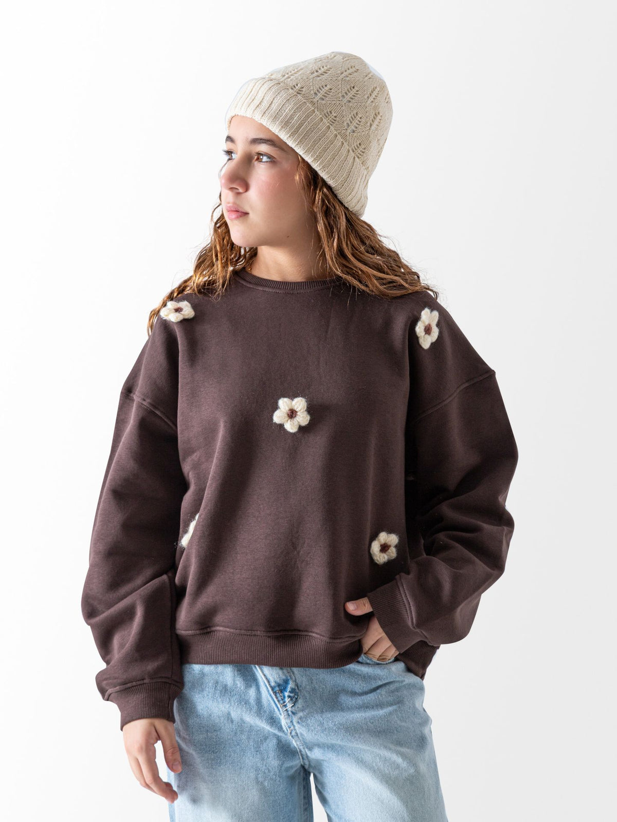 Ninos Kids storeGirls' Brown Flower SweatshirtSweatshirtsNINOS