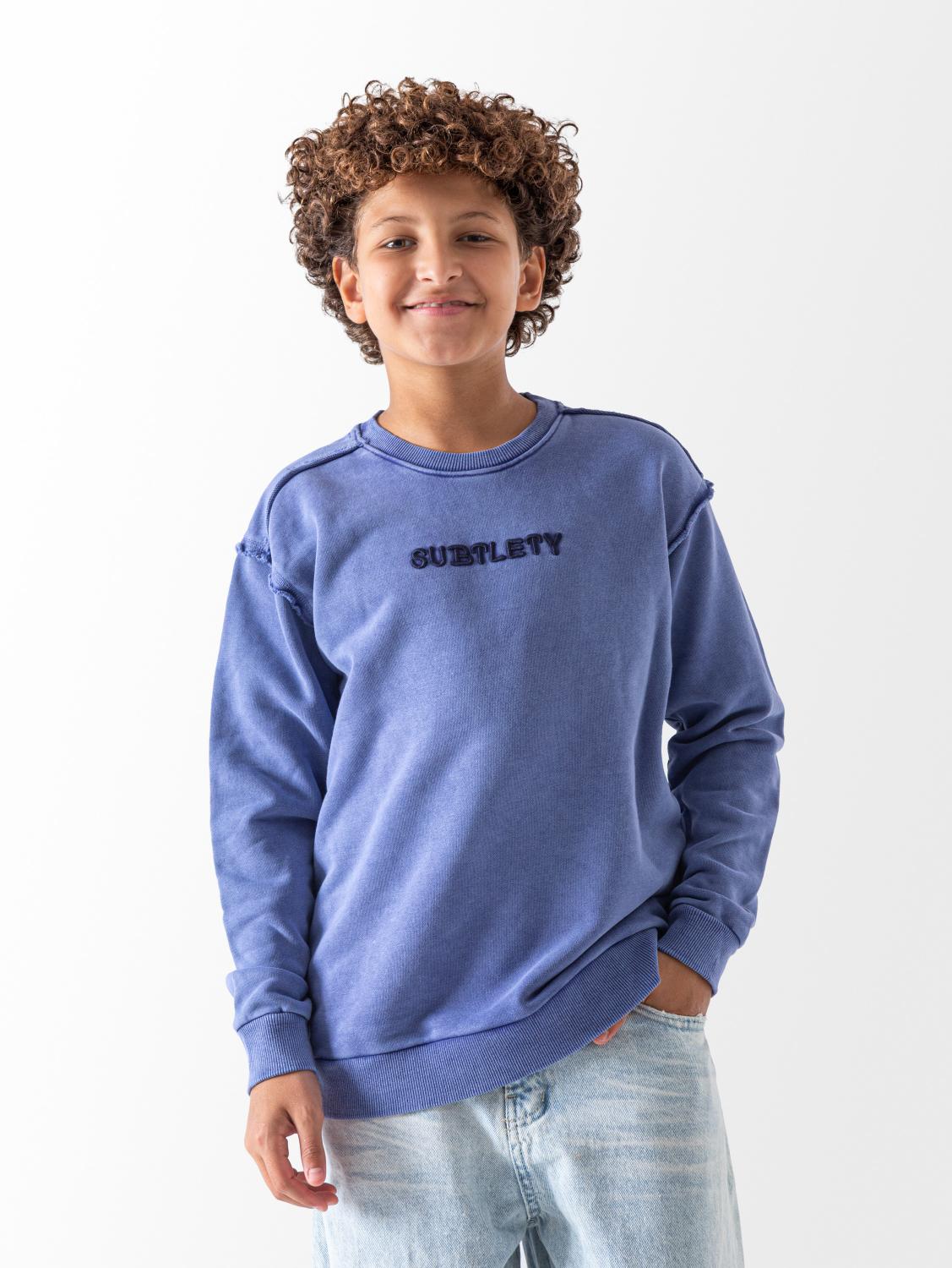 Boys' Indigo Acid Wash Embroidered Sweatshirt