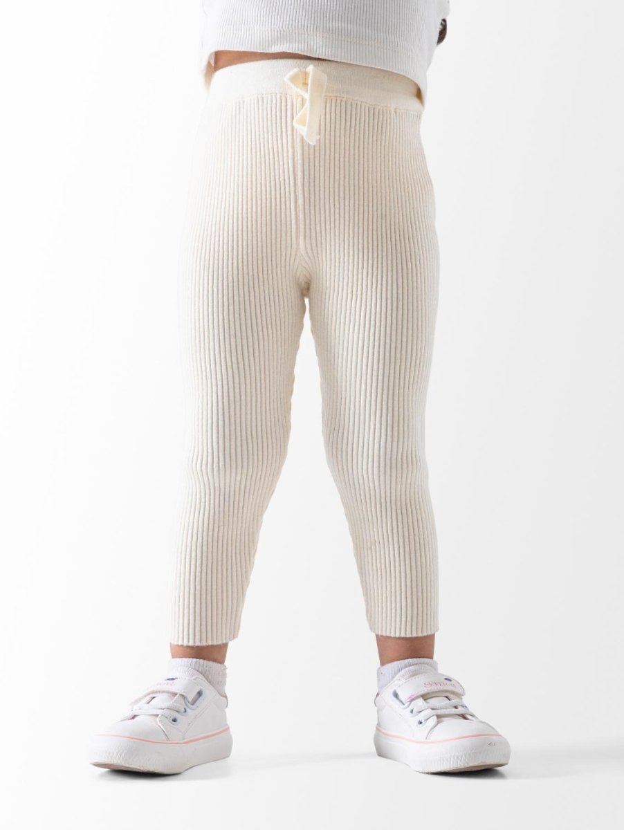 Ninos Kids storeGirls' Off-White Ribbed Knit LeggingsLeggingsNINOS