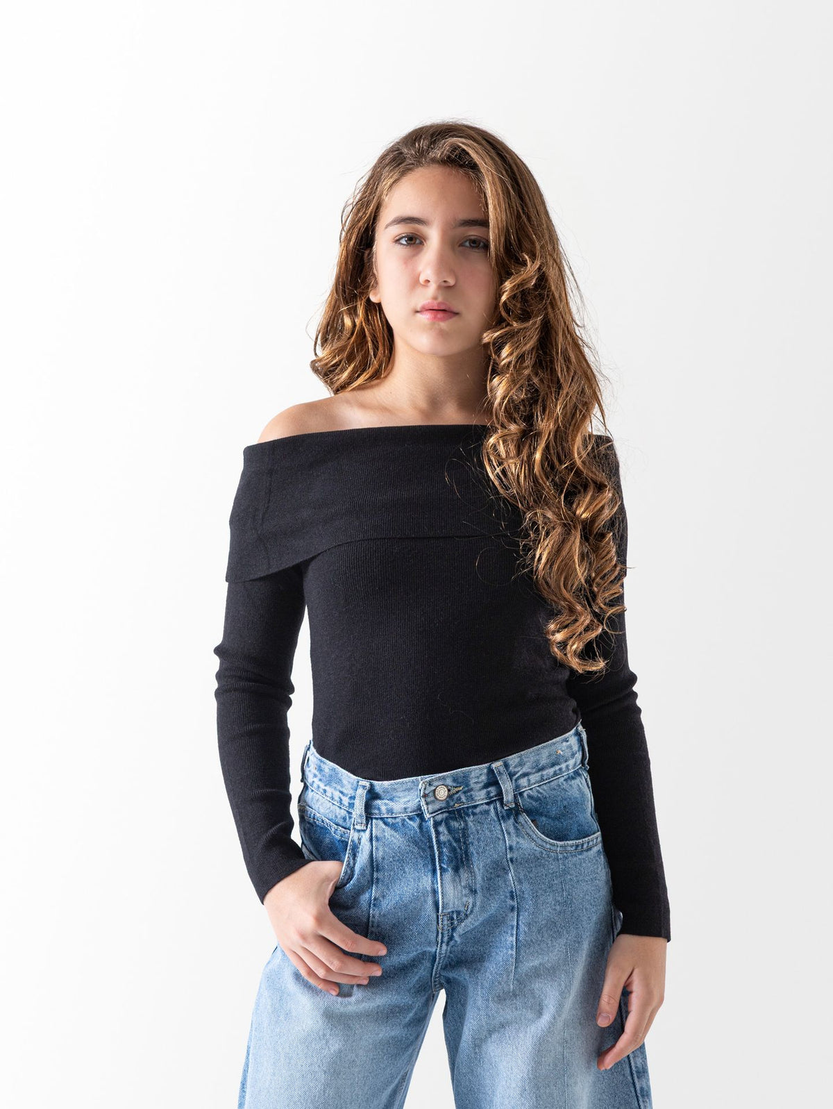 Ninos Kids storeGirls' Black Off-Shoulder PulloverPulloversNINOS