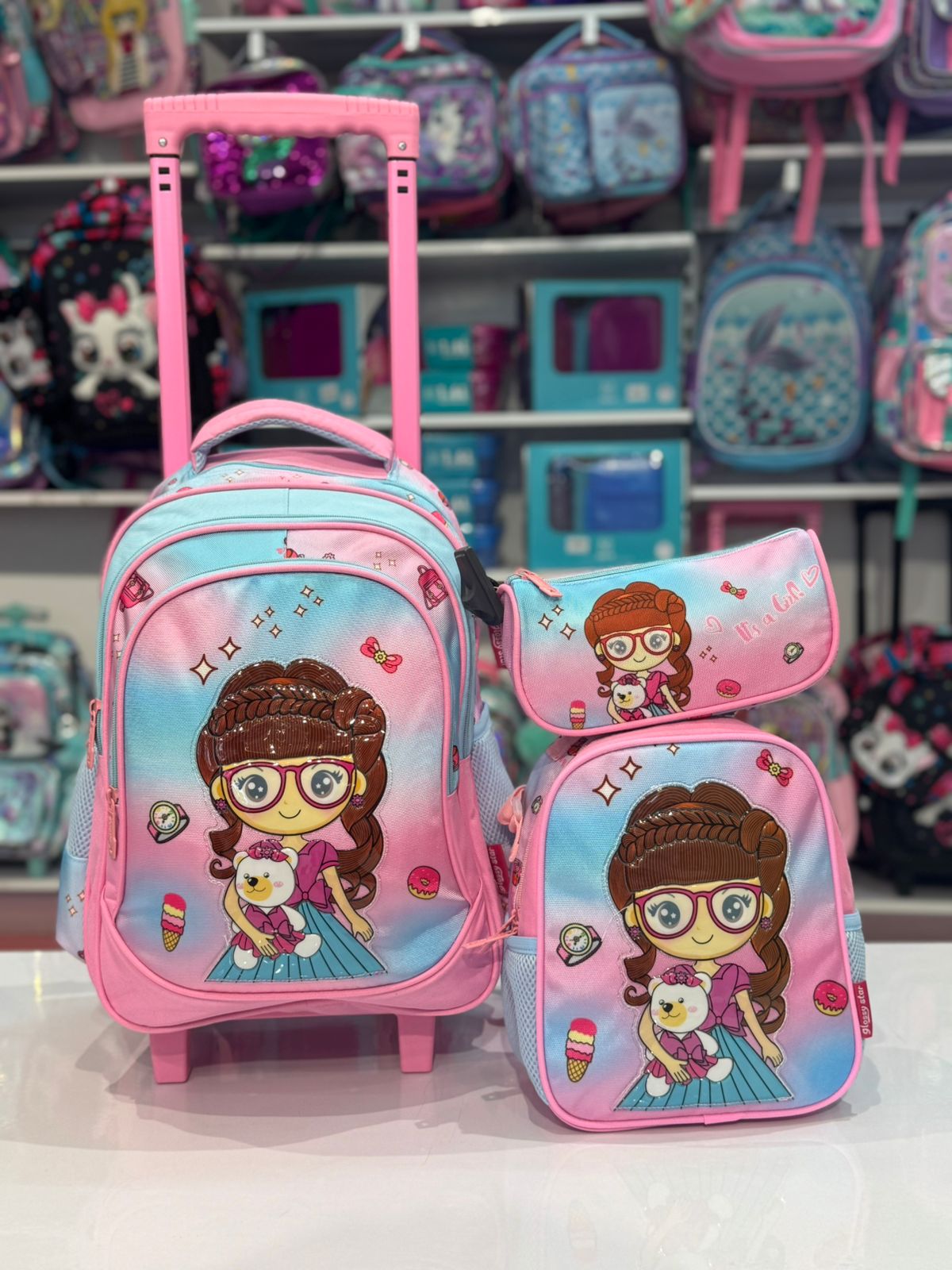 Ninos Kids storeGirls 3PCS Trolly BagBag set طقم شنط مدرسةJasmin