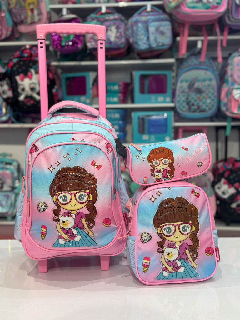 Ninos Kids storeGirls 3PCS Trolly BagBag set طقم شنط مدرسةJasmin