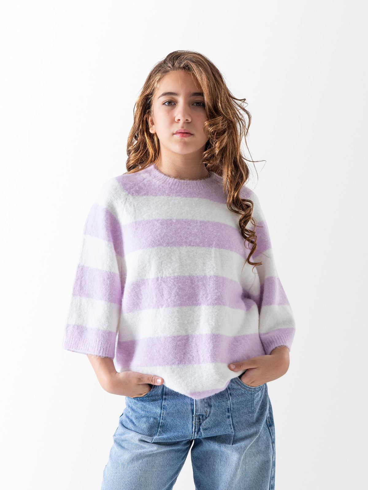 Ninos Kids storeGirls' White Striped PulloverPulloversNINOS