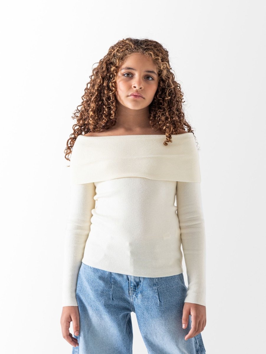 Ninos Kids storeGirls' Crème Off-Shoulder PulloverPulloversNINOS