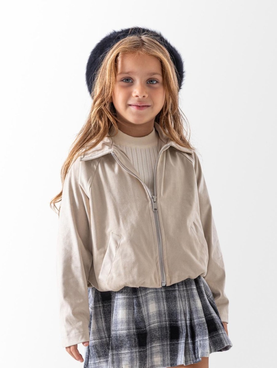 Ninos Kids storeGirls' Beige Suede Bomber JacketBomber JacketsNINOS