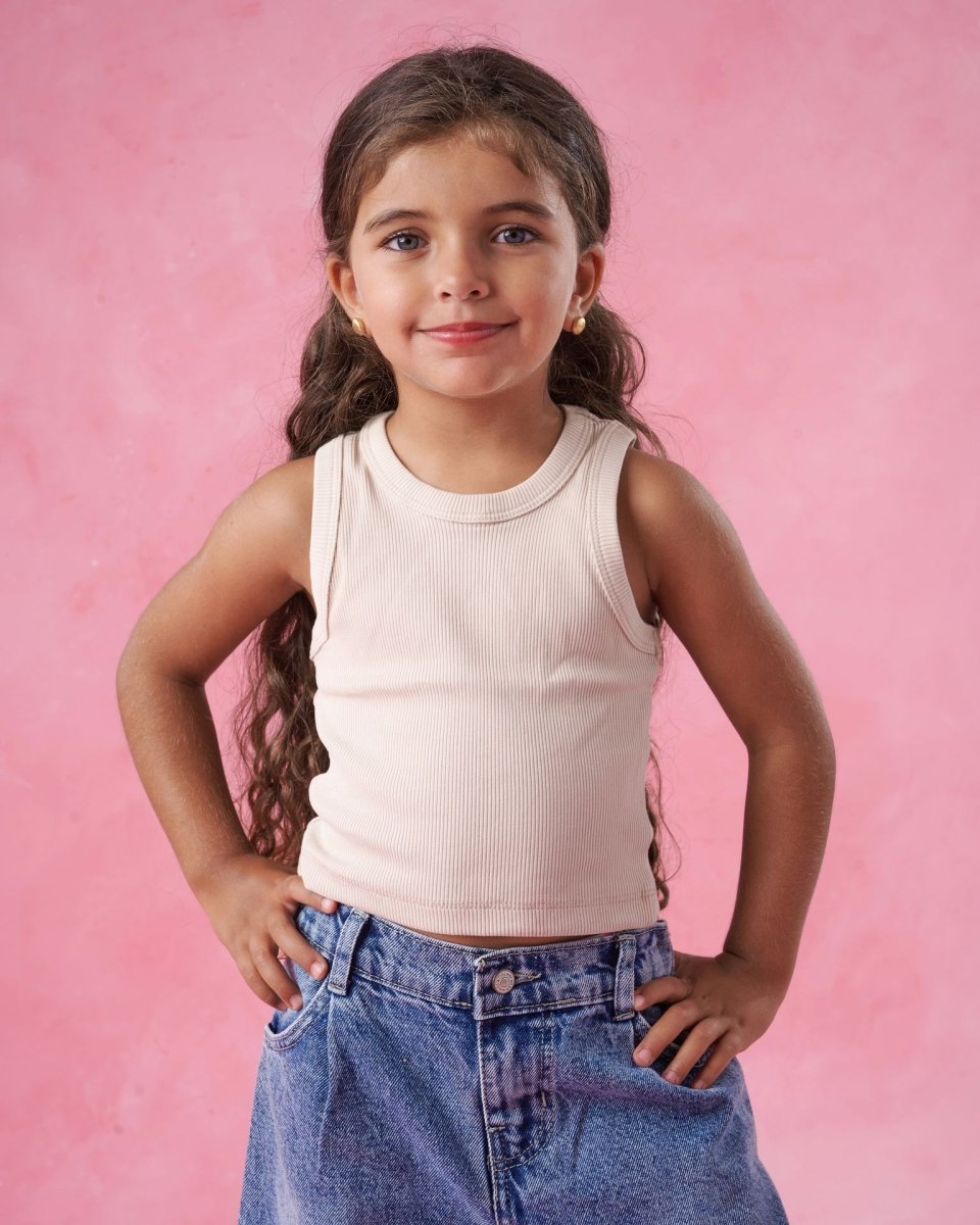 Ninos Kids storeGirls' Beige Ribbed Tank T-ShirtT-ShirtsNINOS