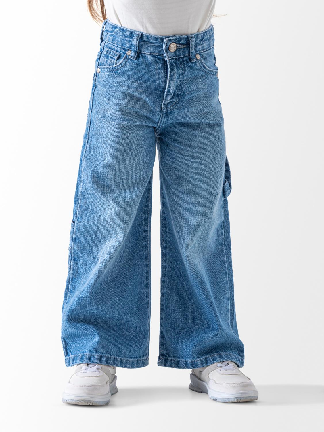 Girls' Light Denim Wide Leg Jeans