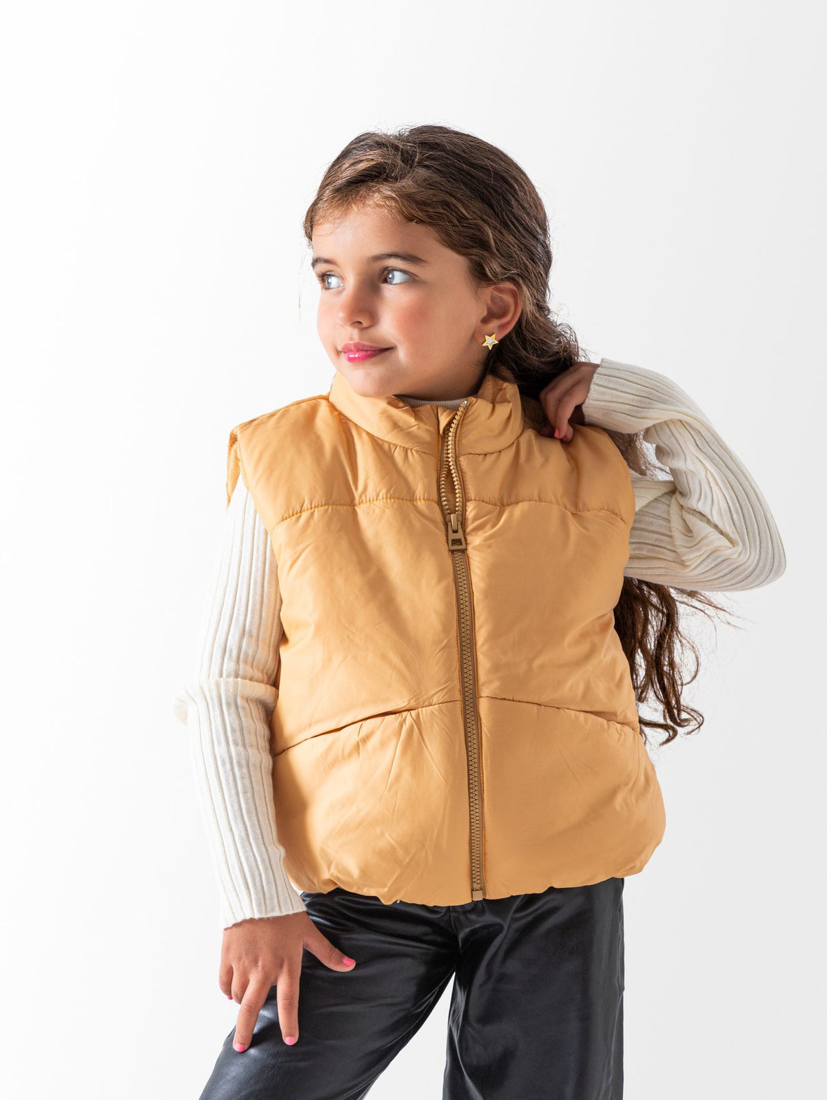 Girls' Camel Puffer Vest Jacket